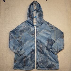 Unique Faux Jean Pocket Women's Hoodie- XL